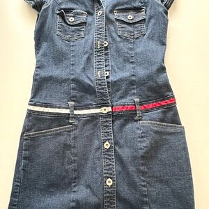 Tommy Hilfiger Juniors Blue Denim Dress with Red and White Stripes